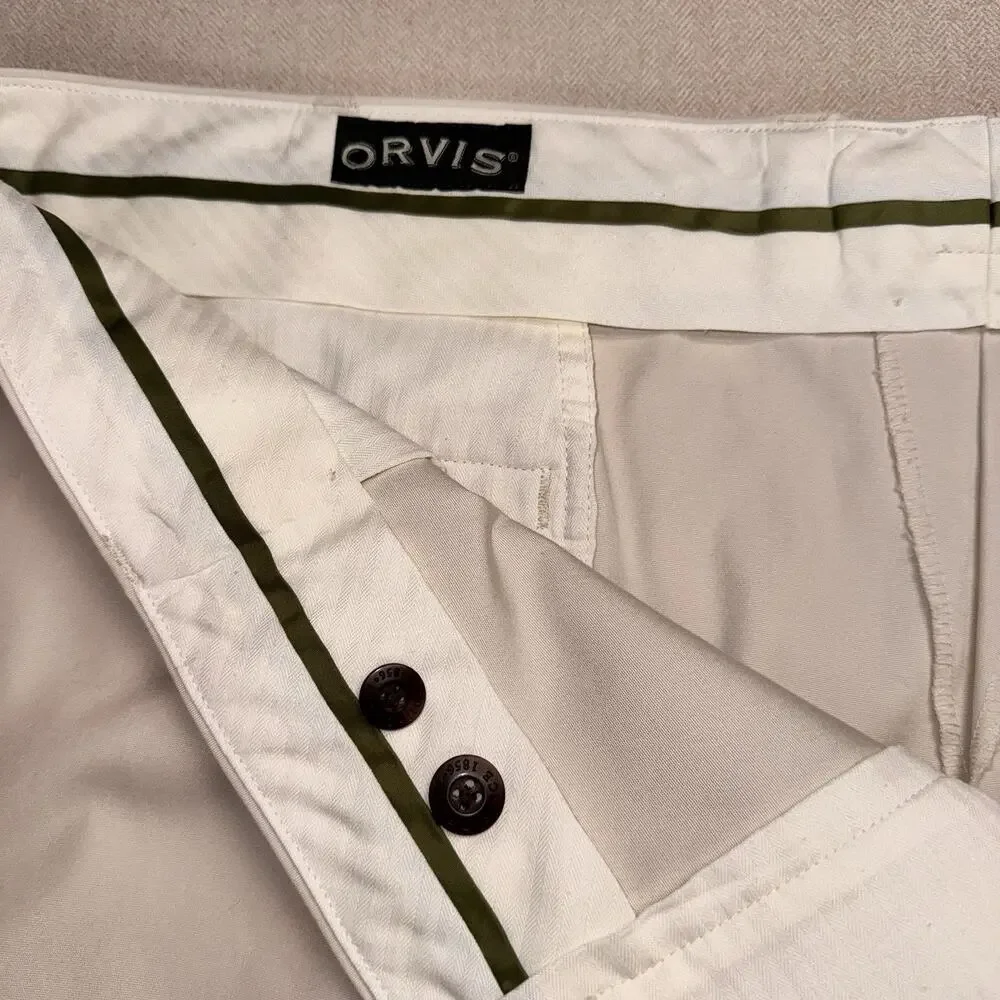ORVIS Brand Pants 44x30 Men's Off-White Khaki Style Tapered Leg - Picture 4 of 7